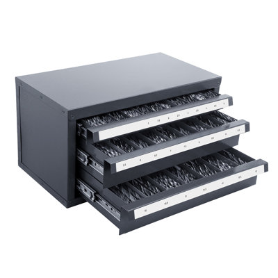 Drill Bit Dispenser Cabinet, Three-Drawer Drill Bit Organizer Cabinet for 1mm to 13mm, Steel Drill Dispenser Organizer Cabinet with Labels, Stackable Drill Dispenser for Drill Bit Storage