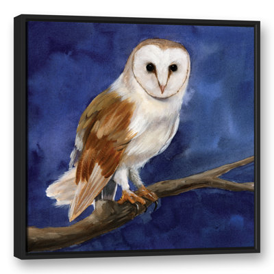 Chouette sur fond bleu - Peinture sur toile