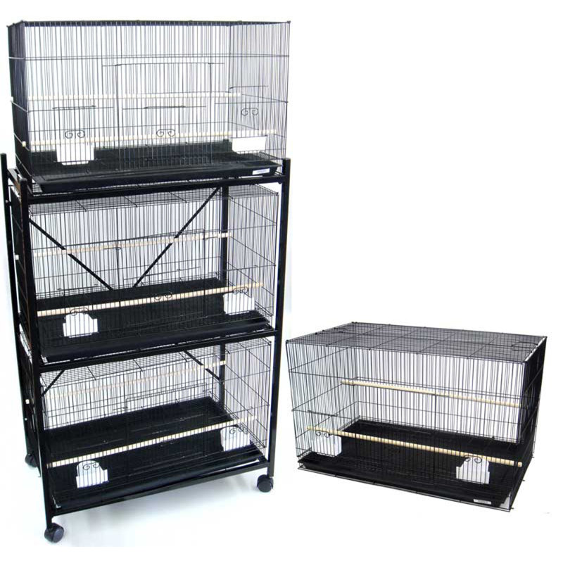 Steel Flat Top Breeder Bird Cage with Stand, Black