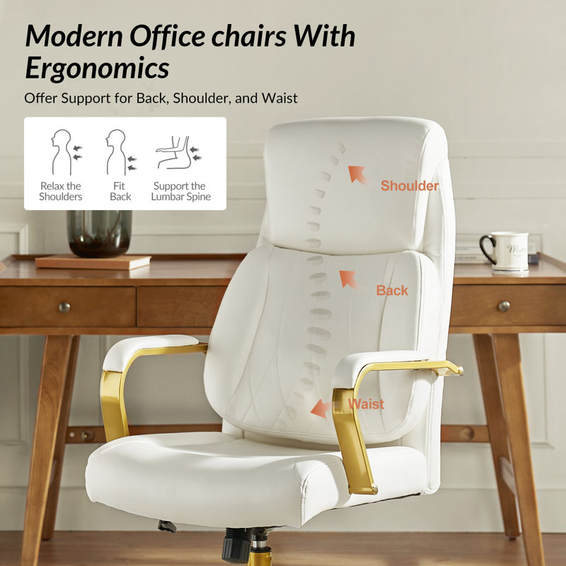 Chaise de bureau ergonomique inclinable 24 po avec système de soutien lombaire gonflable Bradford, Ivoire ivoire