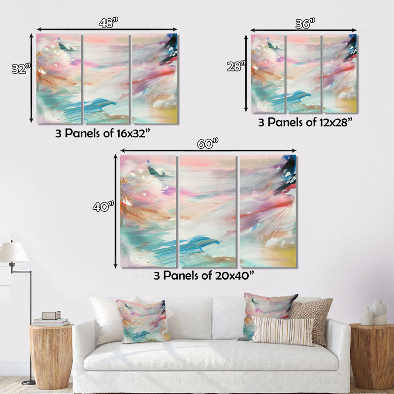 «Spring Miracles In Tender Retro Pastel III» sur toile, reproduction de 3 pièces, H 28 po x l 36 po x P 1 po
