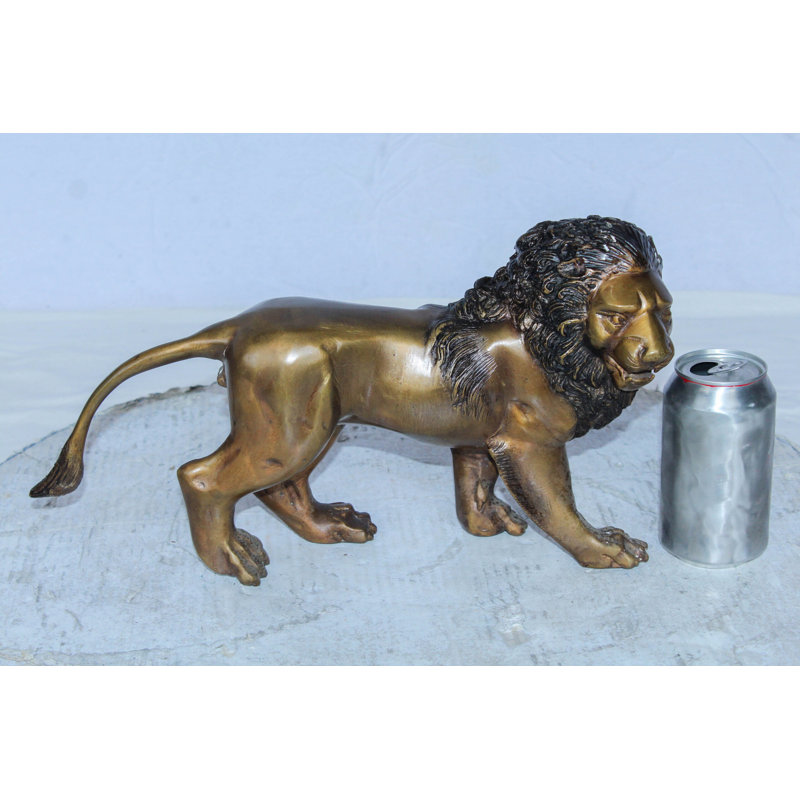 Petite sculpture de lion en bronze, art de la marche 15 po x 5 po x H 8 po