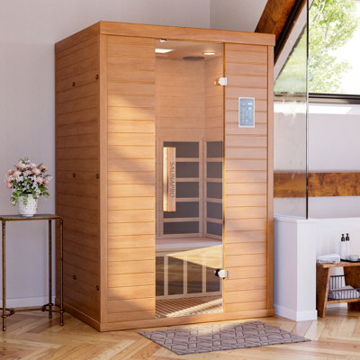 Sauna Pro 2-Person Indoor Low EMF Far Infrared Sauna in Okoume with BT Speakers, LED Lighting and App Control, for Home Spa & Therapy