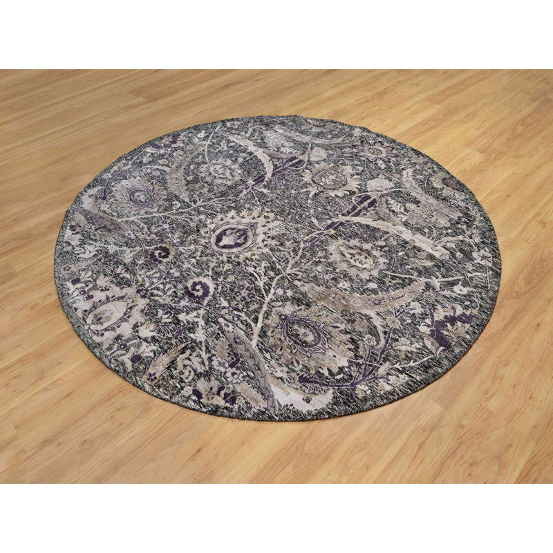 Tapis oriental brun en laine et en soie noué à la main 8 pi x 8 pi 118DB95334FC43A8BA2DFEE778C66CE8