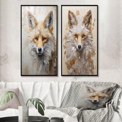 Minimalisme beige renard Portait - ensemble de 2 impressions sur toile renard