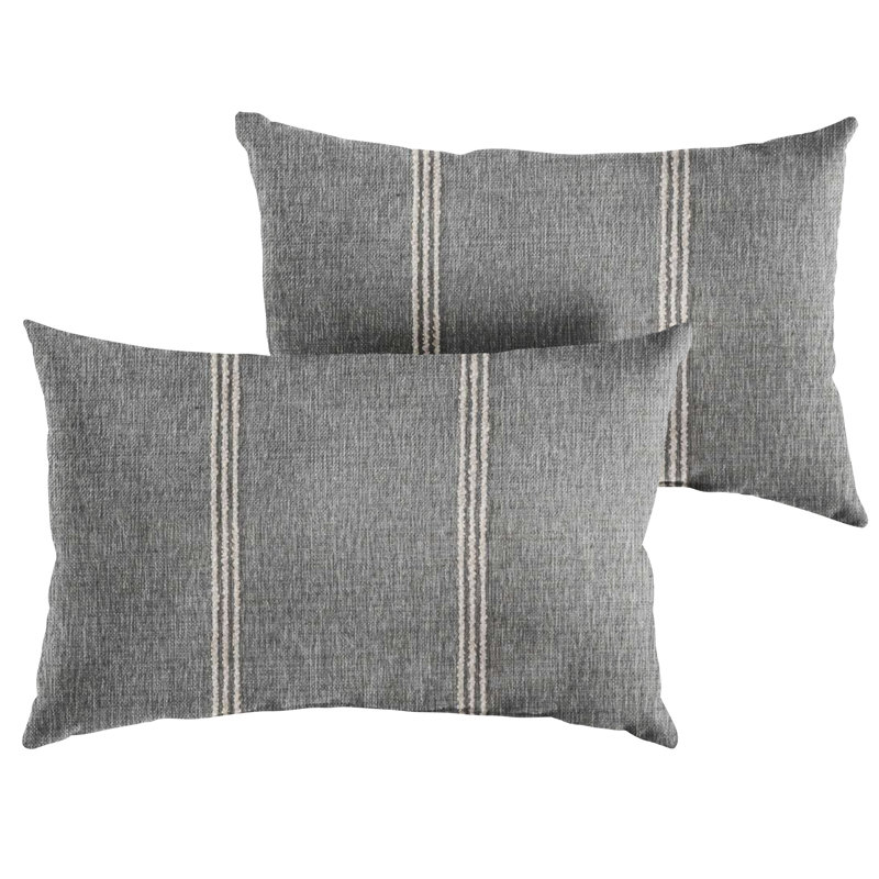 Coussin décoratif réversible intérieur / extérieur Longen Striped Sunbrella®, Brun clair, H 12 po x l 18 po