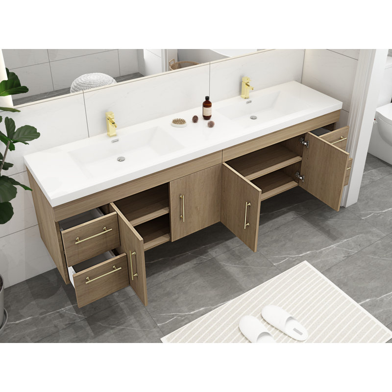 Ensemble de meuble-lavabo double 83 po Romer, Blanc/chêne, Or