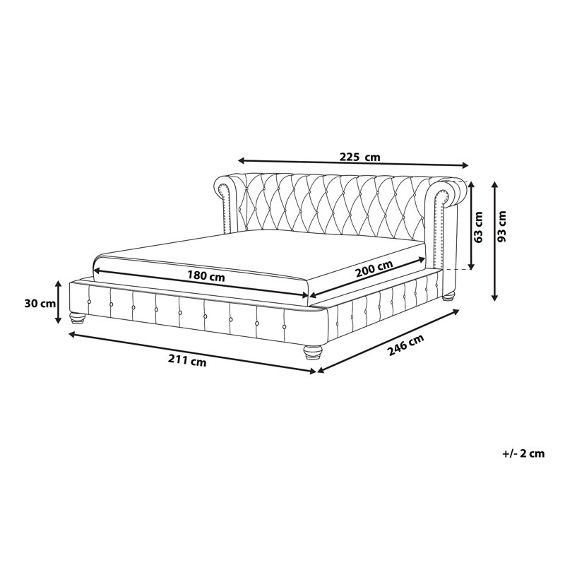 Breanna Upholstered Bed, European Super King (180 x 200 cm)