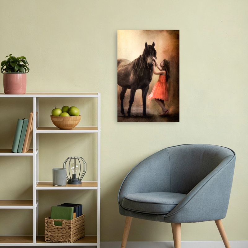 Dreamy Girl And Horse Dreamy Ethereal Peaceful Horse Portrait Wall Art Print 1 Piece Wrapped Canvas Wall Art