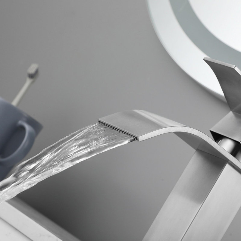 Single Handle Bathroom Vanity Sink Faucet with Waterfall Spout, Brushed Nickel