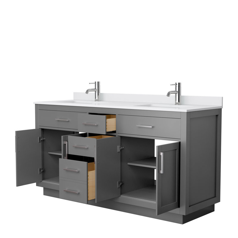 Beckett TK 66'' W Double Vanity, Dark Gray, Brushed Nickel, White Cultured Marble