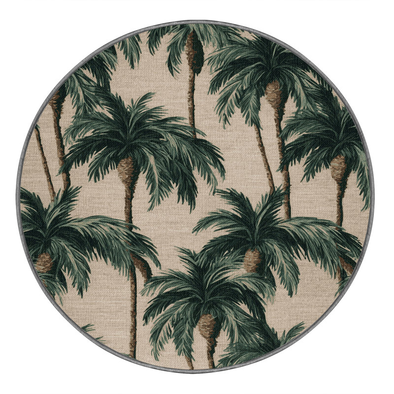 Washable Palm Grove Coastal Area Rug, Round 3'