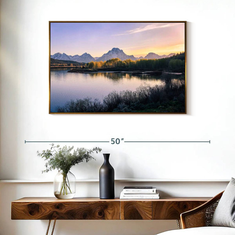 Lever de soleil sur Grand Teton, Cadre flottant doré, 37 po x 25 po