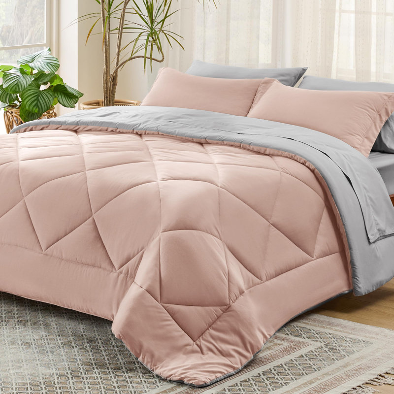 Best Seller Bedsure Comforter Set Reversible Bedding for All Seasons-89GSM, King Comforter + 4 Additional Pieces, Blush Pink