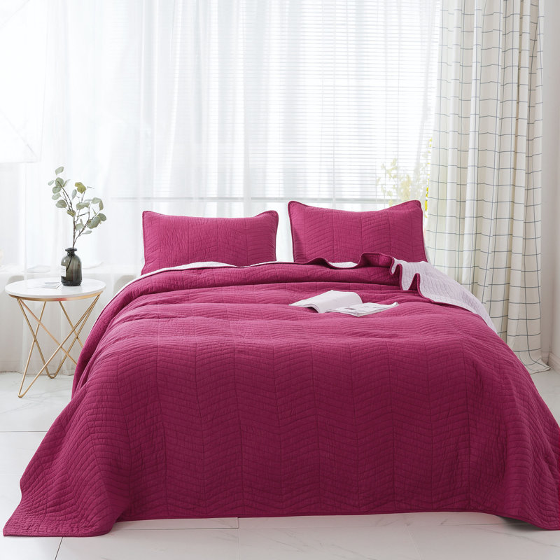 Cotton Quilt, Twin Quilt + 2 Shams, Red