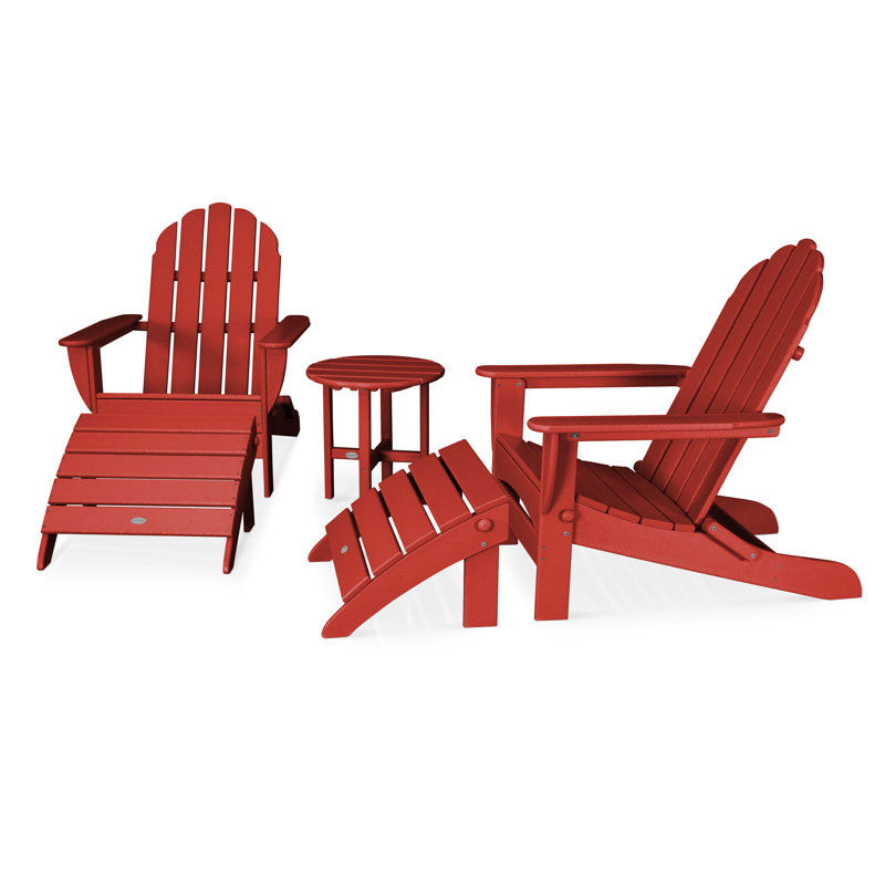 POLYWOOD Classic Oversized Adirondack 5-Piece Casual Set, Sunset Red