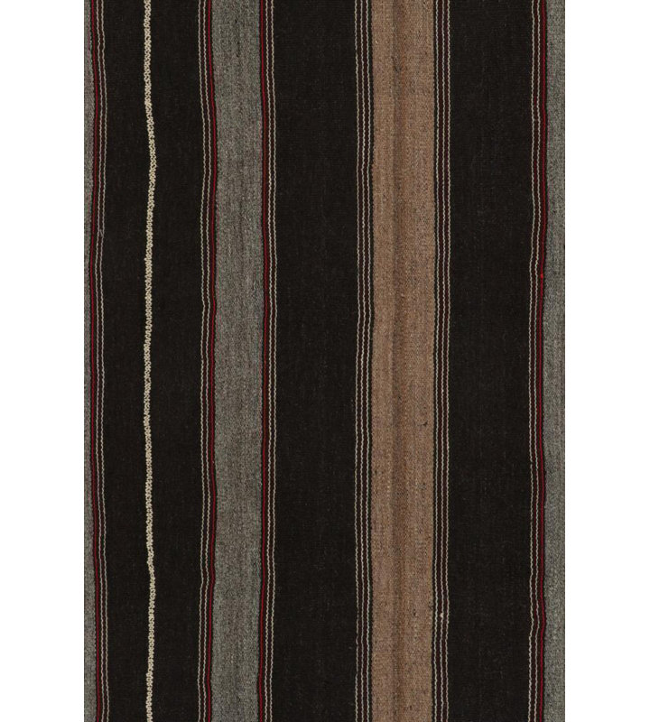 Wool Striped Area Rug in Black/Gray/Beige