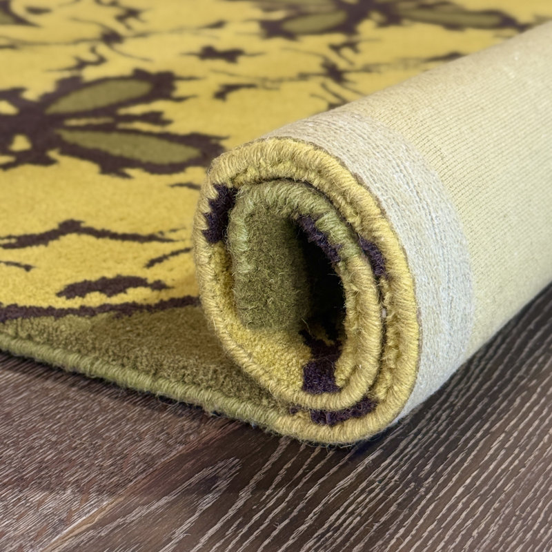 Tapis moderne et contemporain en laine doré touffeté à la main brun et vert olive Allie, 5 pi x 7 pi 6 po