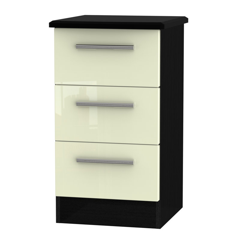 Fully Assembled Yvette 3 Drawer Bedside Table, Black / Cream