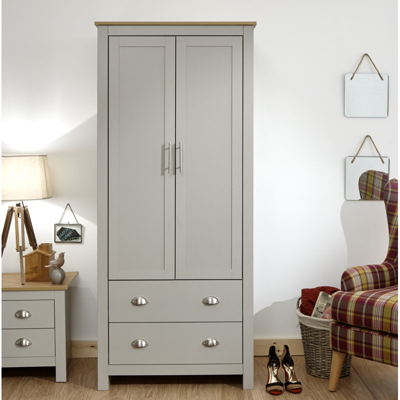Loretta 2 Door Manufactured Wood Wardrobe, Soft Grey