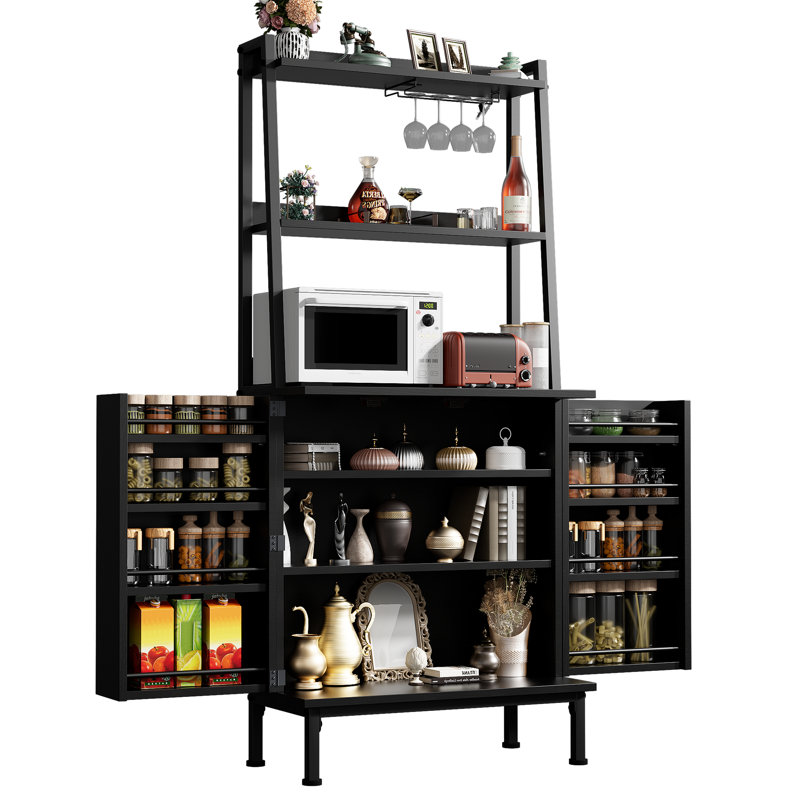 Armoires de garde-manger de 58 po avec tablettes pour micro-ondes, armoire de rangement de cuisine autoportante avec tablettes réglables, armoires de buffet pour la cuisine, la salle à manger, le salon, noir
