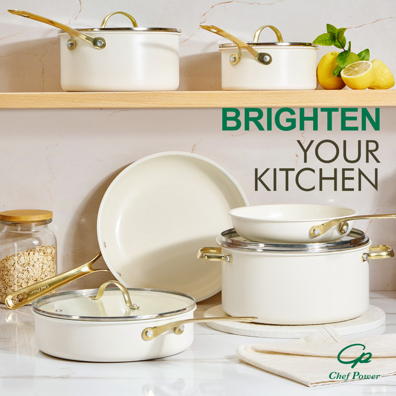Chef Power Ceramic Cookware Sets, 10Pcs Pots and Pans Set Non Stick