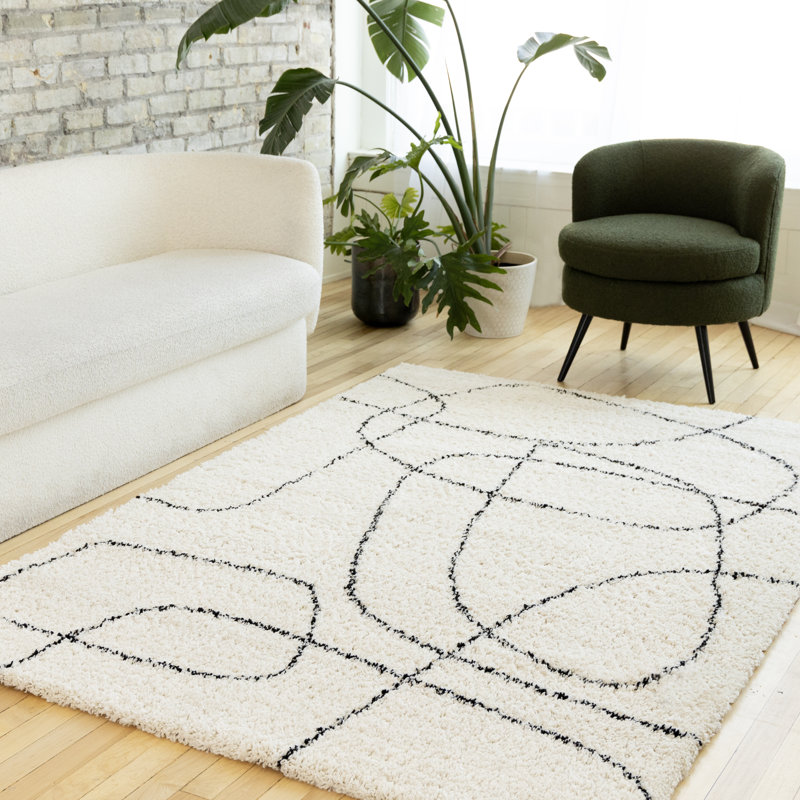 Rectangle Audeliz Abstract Machine Made Power Loom Polypropylene Area Rug in Cream, Rectangle 5'3" x 7'7"