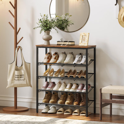 5‑Tier Shoe Rack, 20‑Pair Shoe Organizer with Spacious Top Shelf for Closet, Entryway,Rustic Brown