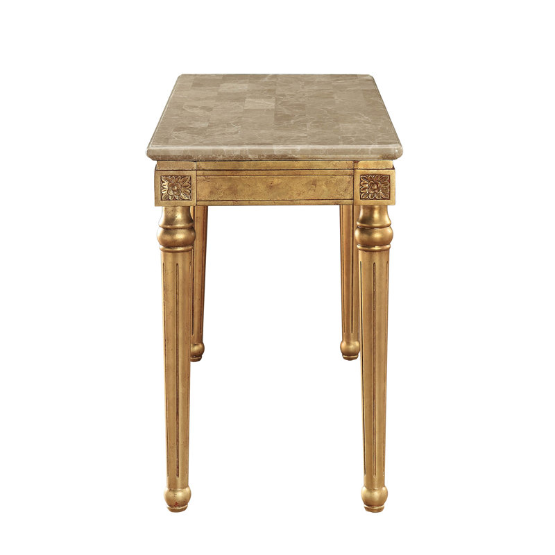 Apollonio Rectangular Sofa Table with Antique Gold Natural Marble Top