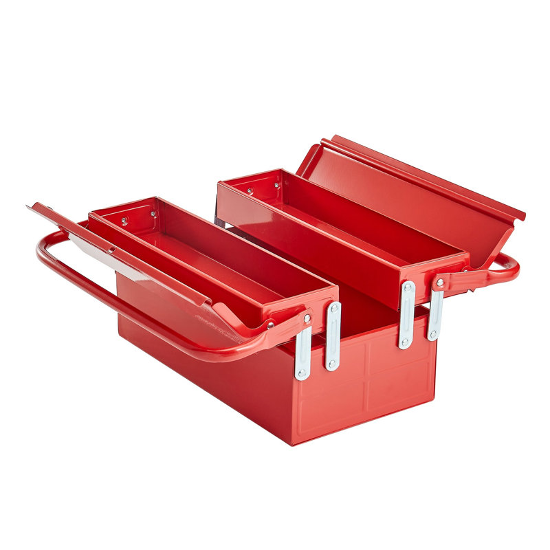 Boîte à outils en porte-à-faux en acier rouge de 14 pouces avec organisateur à 3 plateaux et poignées doubles - Rangement portatif robuste