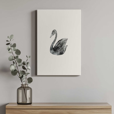 Elegant Black White Swan By Pink Water Canvas Art Print