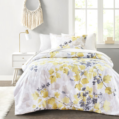 Stylish Twin Comforter With Sheets - Yellow Botanical Complete Modern Decor
