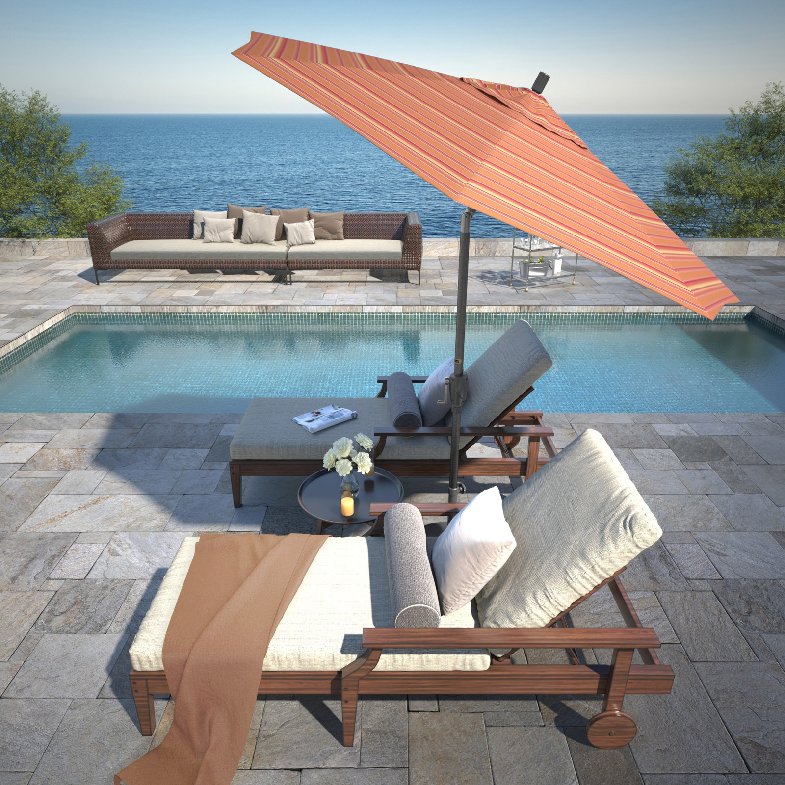 Lexia 90'' Sunbrella® Outdoor Umbrella, Dolce Mango Stripe Sunbrella®