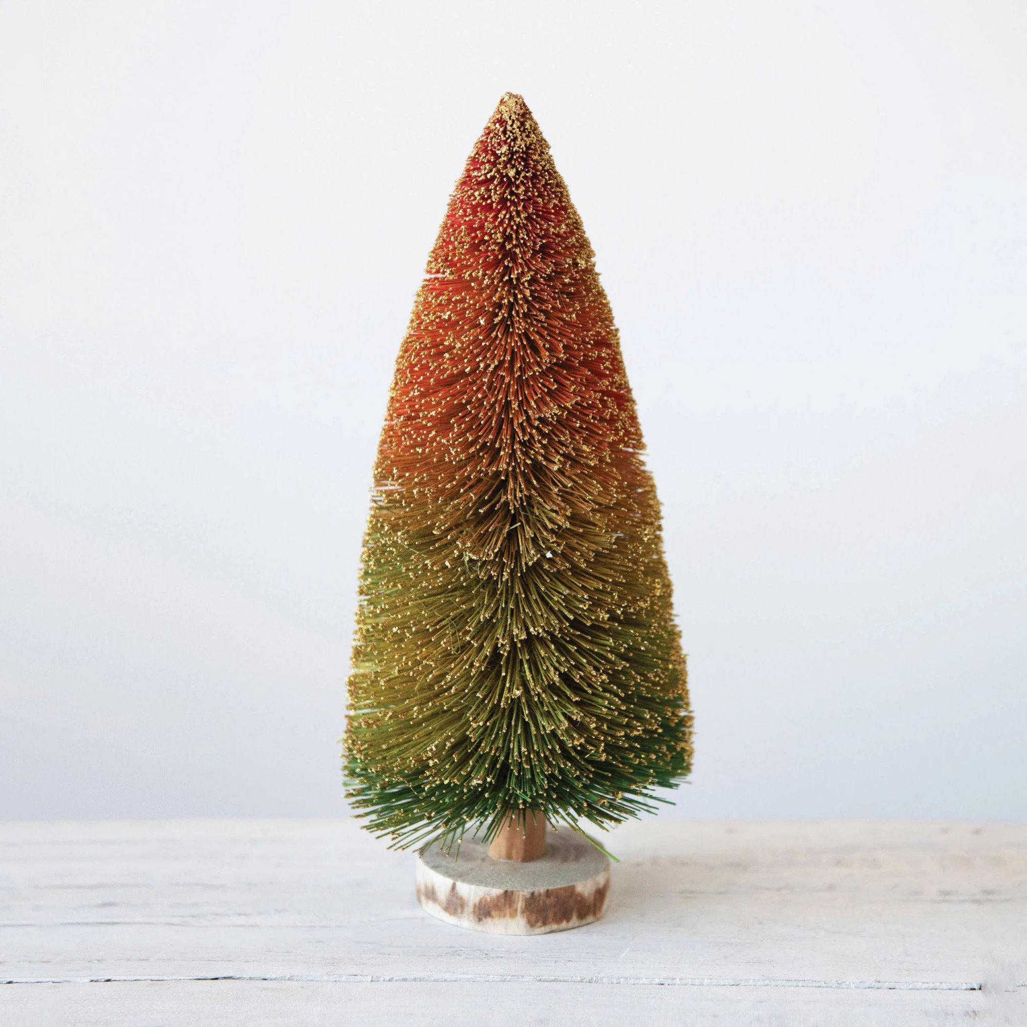 Sisal Bottle Brush Tabletop Tree, Green/Orange, 12" H x 5" W x 5" D
