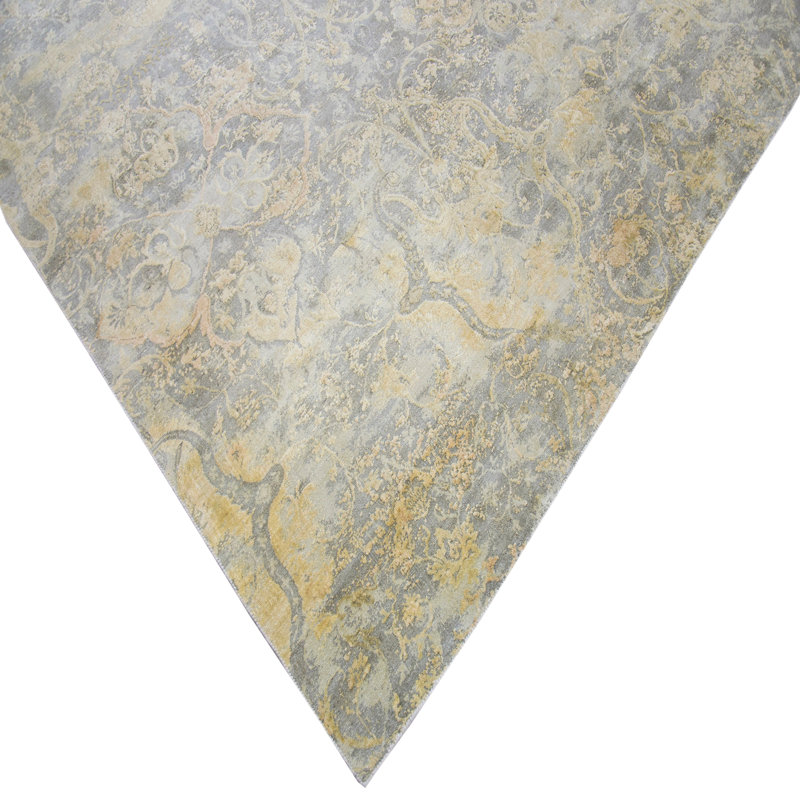 Gray Gold Traditional Silk Rug - 9' x 12'9"