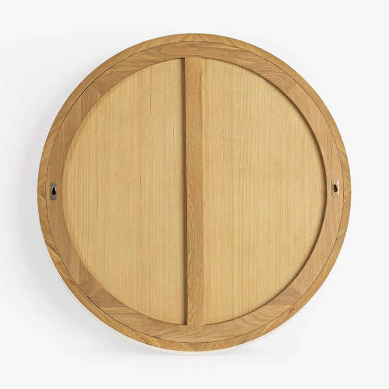 Scotty Solid Oak Wood Framed Round Mirror Natural Wire Brushed Finish Decorative Mirror for Entryway & Bedroom, Natural