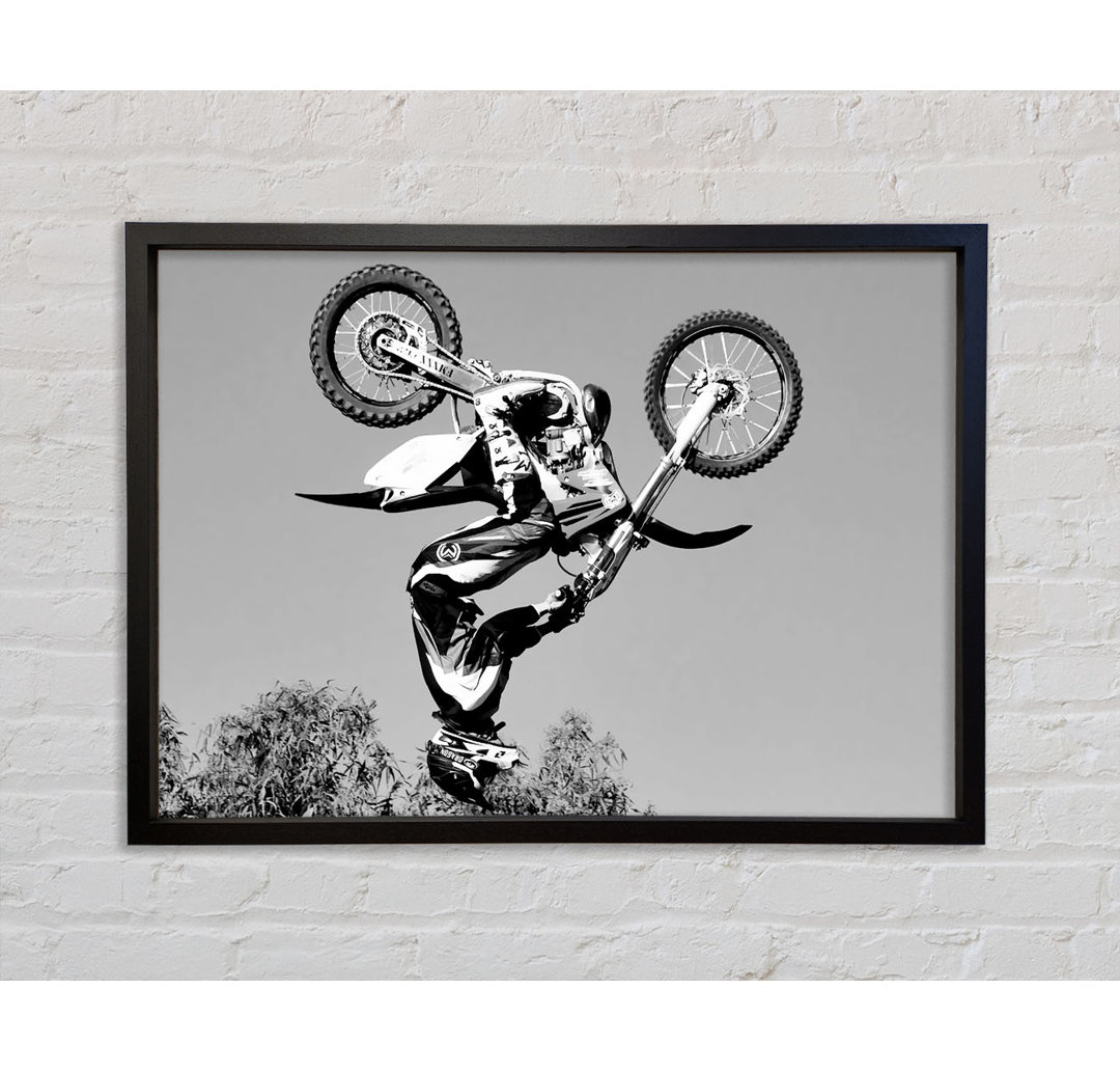 Motorcross Freestyle Upside Down Flip B N W - Einzelbildrahmen Kunstdrucke auf Leinwand