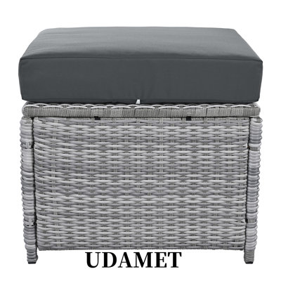 Outdoor Rattan Furniture Set, Adjustable Table, Recliners, Ottomans, Waterproof Cushions, Seats 6