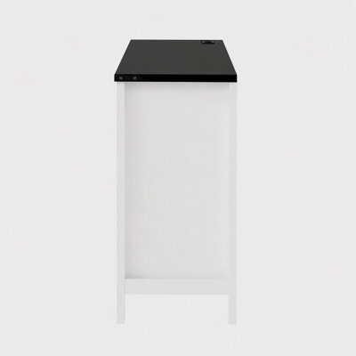 Buffet 59 po moderne à 4 portes avec prises électriques et ports USB, tablettes réglables et armoire de rangement semi-ouverte, accents métalliques et poignées en aluminium