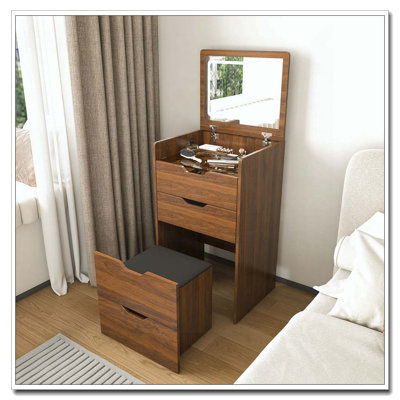 3-in-1 Vanity Desk with Lighted Mirror and Stool