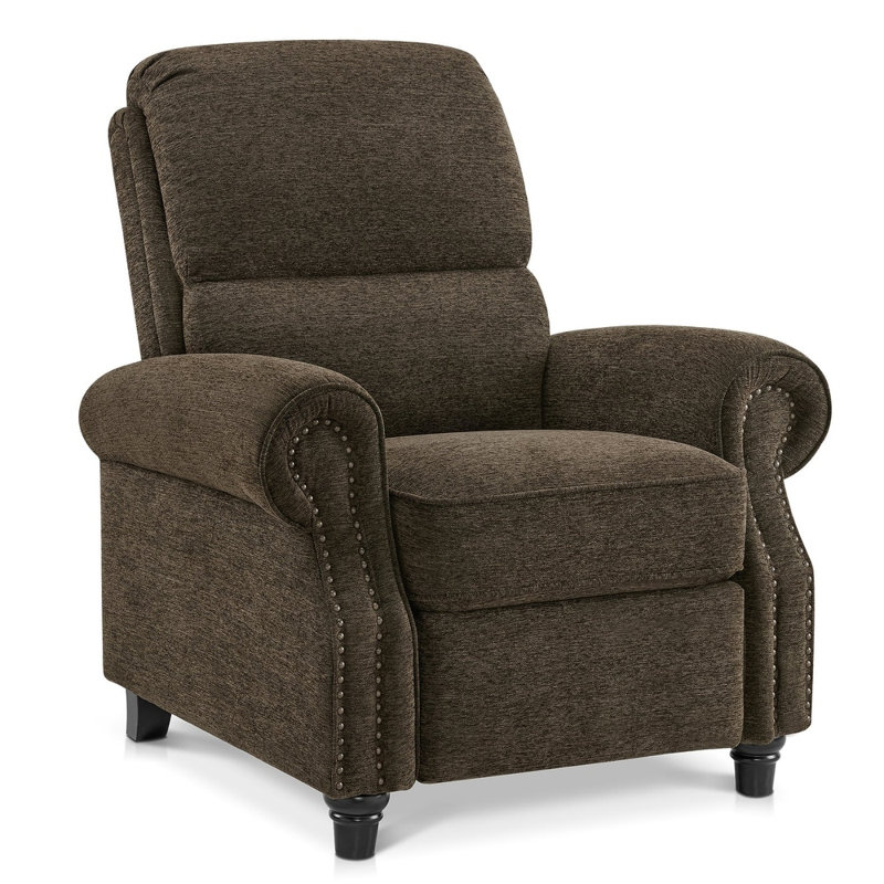 Pushback Recliner Chair, Chenille Upholstered Accent Chairs, Adjustable Reclining Sofa, Brown Chenille