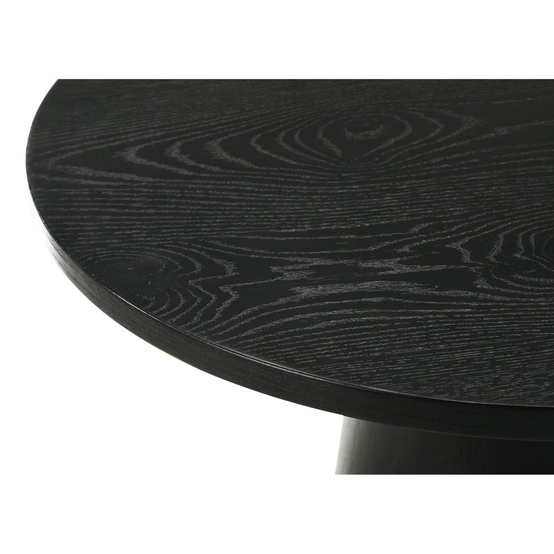 Console ronde 20 po noir ébène foncé avec finition de table de bout effet grain de bois naturel