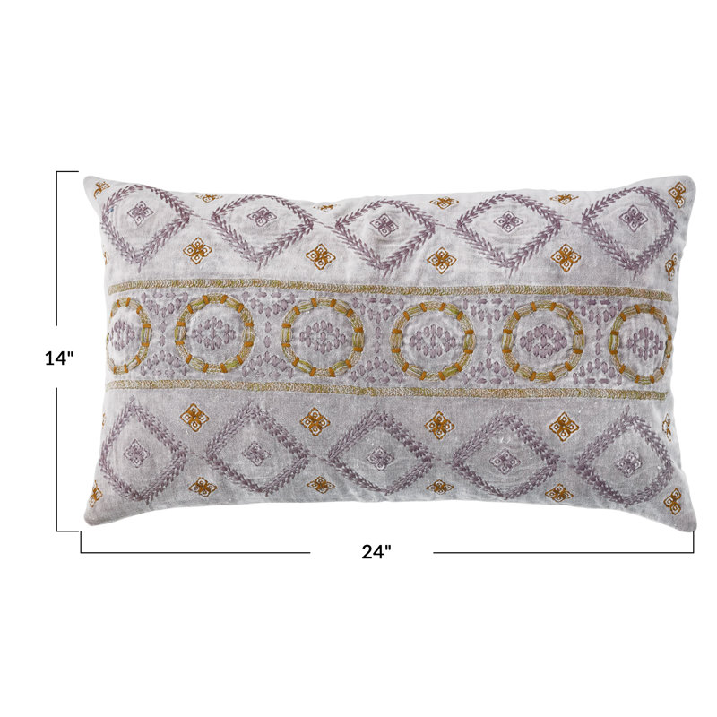 Mauve Cotton Velvet Embroidered Lumbar Pillow