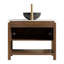 Meuble-lavabo de salle de bain 36 po Indigo, armoire de rangement autoportante en contreplaqué avec 2 portes diagonales et tablette ouverte, lavabo en céramique à motif de pierre noire et plateau en pierre frittée blanc de Carrare, grain de bois noyer foncé-130369468-130369474