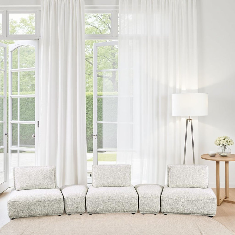 Stavan Modular Curved 3 Seater Sofa, Adjustable Seat Depth, Light Grey Boucle