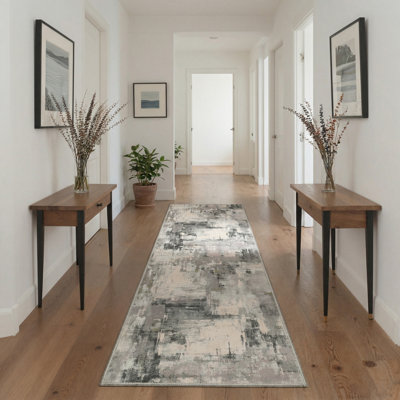 Tapis intérieur gris / noir / beige lavable à la machine avec envers antidérapant Ethereal