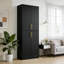 Armoire de 71 po de hauteur avec 4 portes, armoire de rangement pour garde-manger, armoire de garde-manger autoportante, huche de cuisine avec poignées dorées pour la salle à manger, salle de bain, noir-990038481