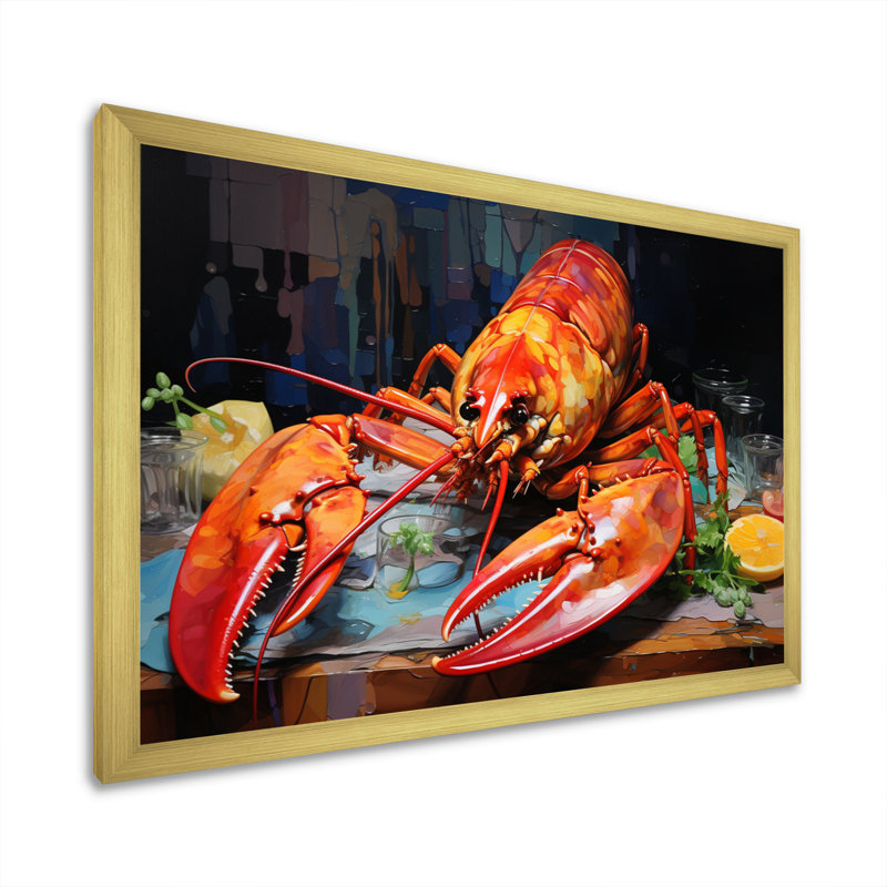 Red Lobster Meal Framed On Canvas Print, H 34 po x l 44 po x P 1,5 po, Cadre doré à une seule photo
