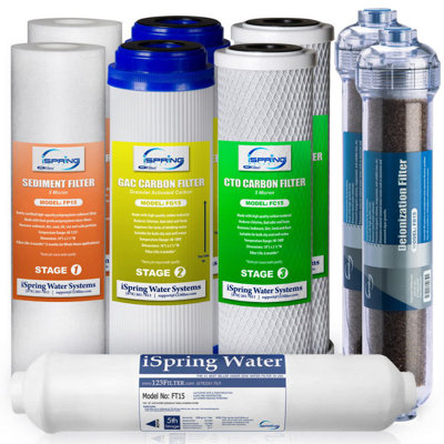 iSpring F9D 10"x2.5" Standard 1-Year Water Filter Replacement Cartridges with Deionization Filters, 9-piece