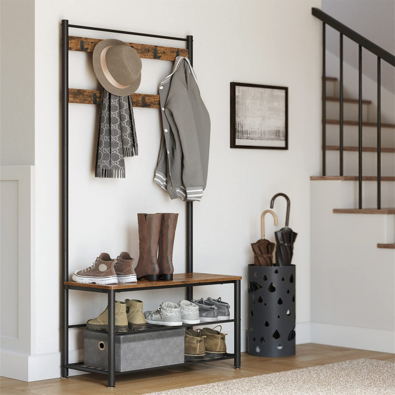 Abingdon Hall Tree 70cm Wide with Bench and Shoe Storage, Walnut/Black